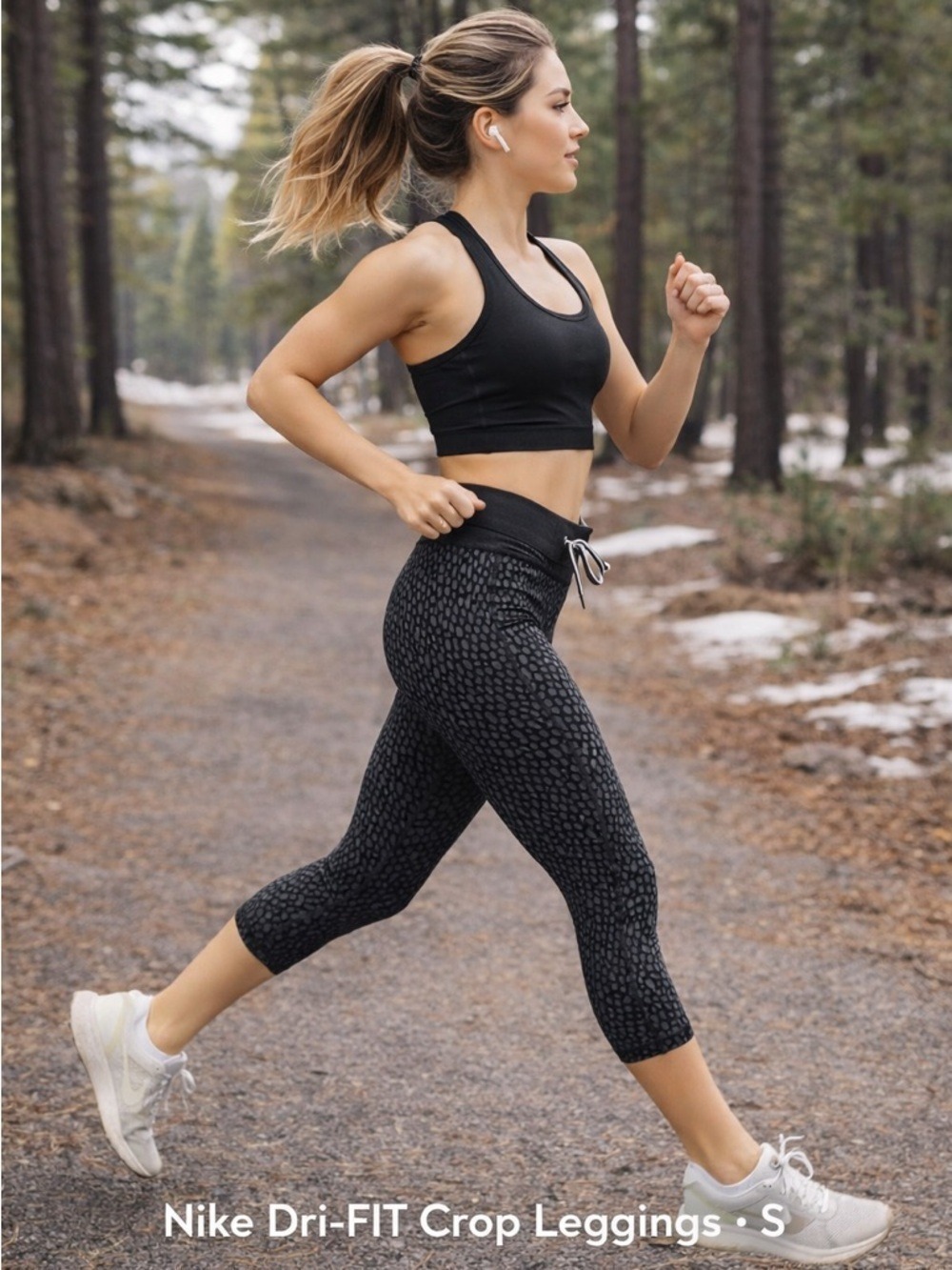 Nike Dri-FIT Crop Leggings Black Gray Print Running Tight S